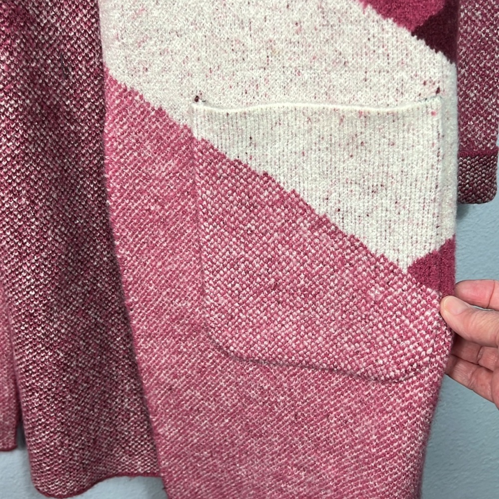 Denim & Co Jacquard Wine Pink  Open Front Long Cardigan Sweater XXS Petite NWOT - Picture 5 of 9